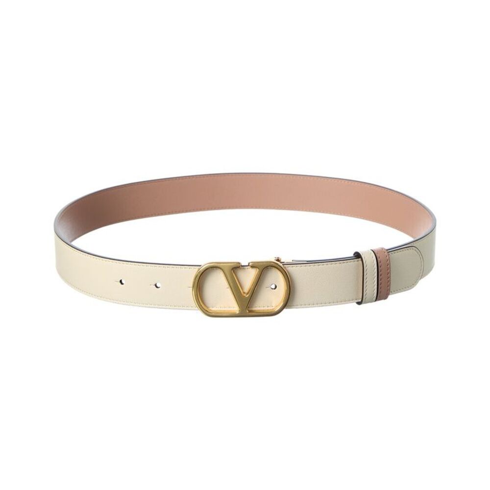 Valentino Vlogo Signature Reversible Leather Belt, White